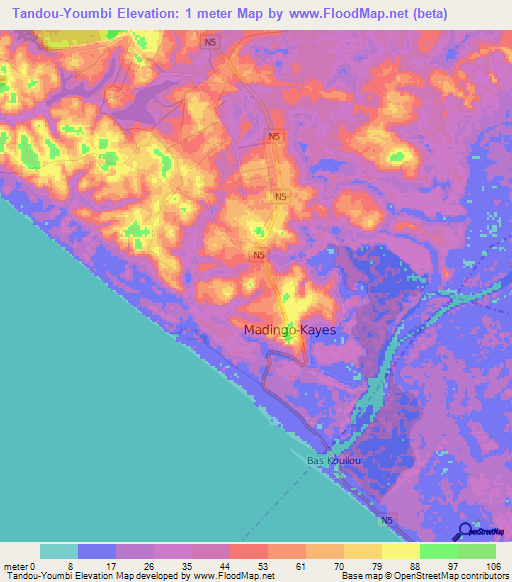 Tandou-Youmbi,Congo (Brazzaville) Elevation Map