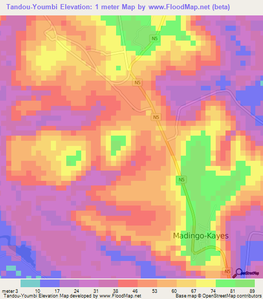 Tandou-Youmbi,Congo (Brazzaville) Elevation Map