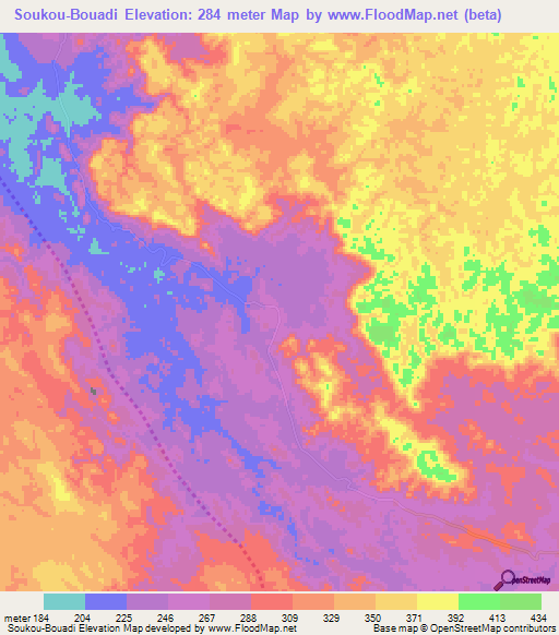 Soukou-Bouadi,Congo (Brazzaville) Elevation Map