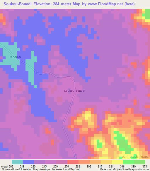 Soukou-Bouadi,Congo (Brazzaville) Elevation Map