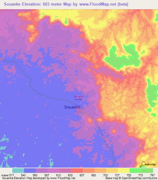 Souanke,Congo (Brazzaville) Elevation Map