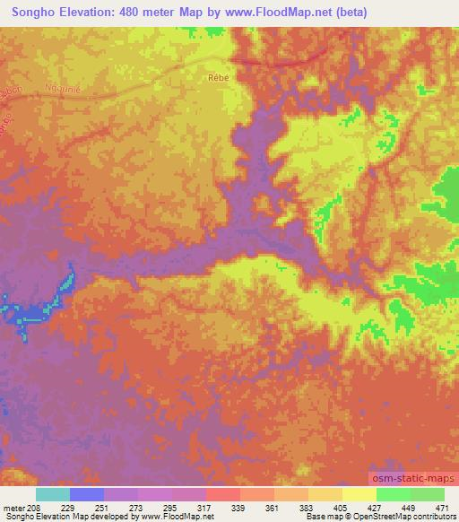Songho,Congo (Brazzaville) Elevation Map