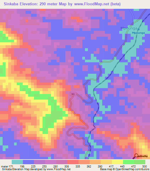 Sinkaba,Congo (Brazzaville) Elevation Map