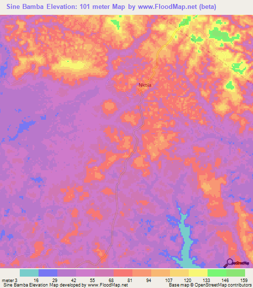 Sine Bamba,Congo (Brazzaville) Elevation Map