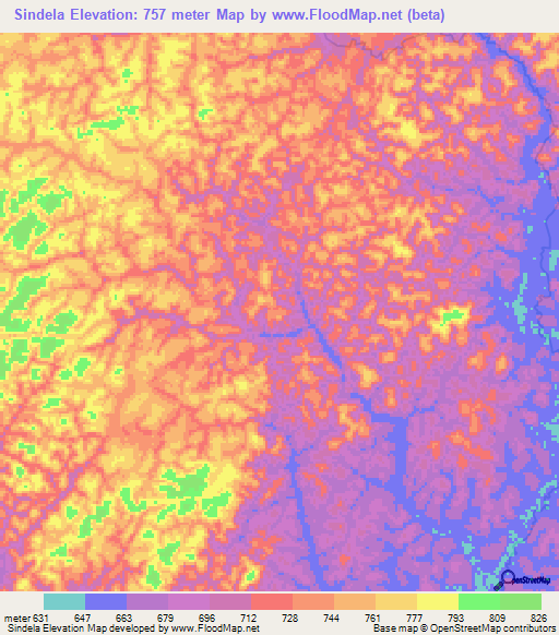 Sindela,Congo (Brazzaville) Elevation Map