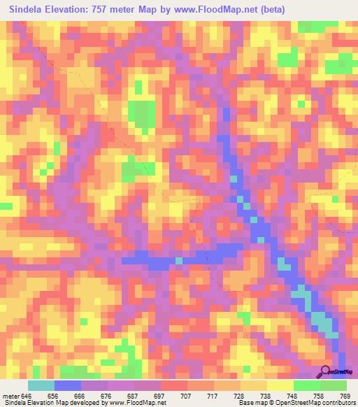Sindela,Congo (Brazzaville) Elevation Map