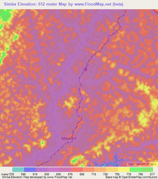 Simba,Congo (Brazzaville) Elevation Map