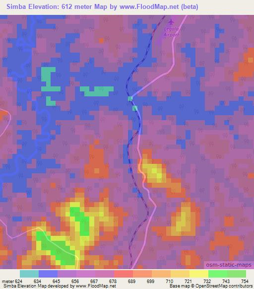 Simba,Congo (Brazzaville) Elevation Map