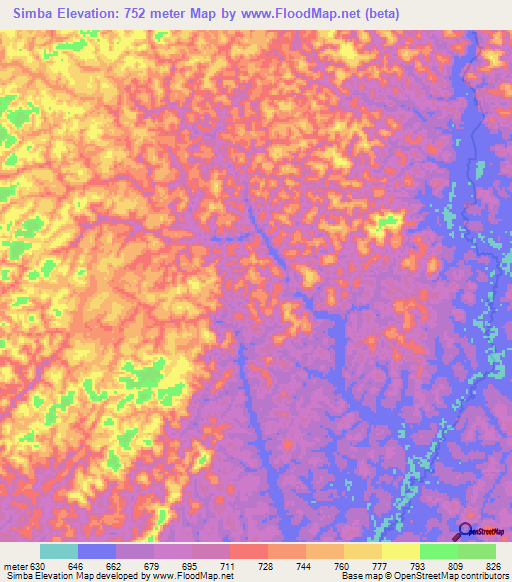 Simba,Congo (Brazzaville) Elevation Map
