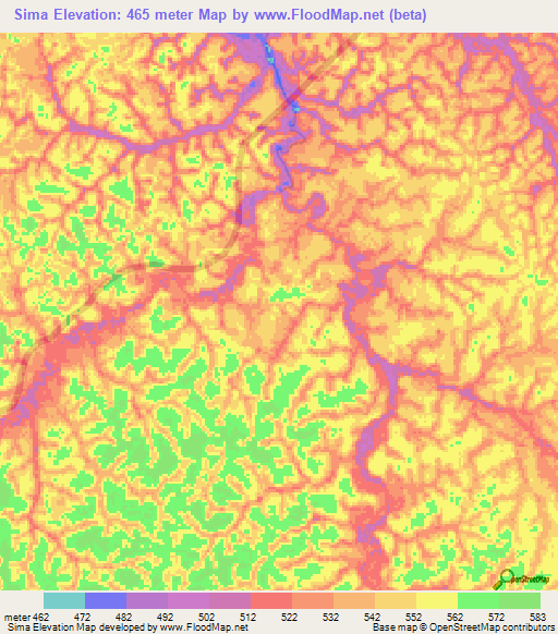 Sima,Congo (Brazzaville) Elevation Map