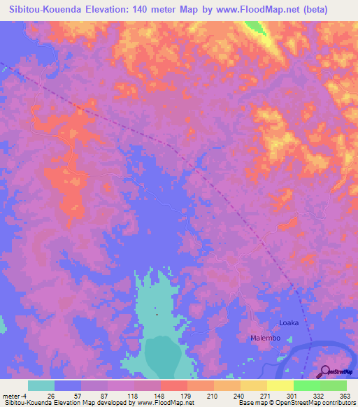 Sibitou-Kouenda,Congo (Brazzaville) Elevation Map