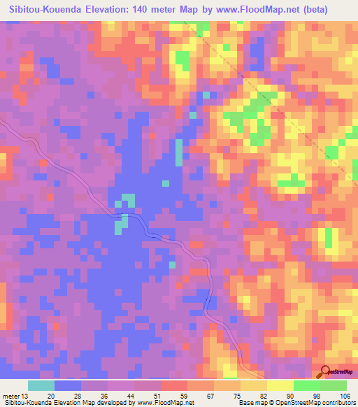 Sibitou-Kouenda,Congo (Brazzaville) Elevation Map