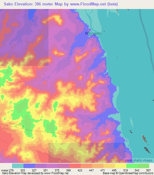 Sako,Congo (Brazzaville) Elevation Map