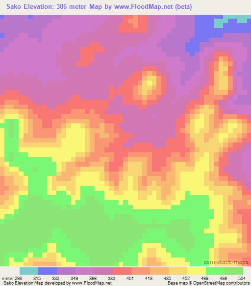 Sako,Congo (Brazzaville) Elevation Map