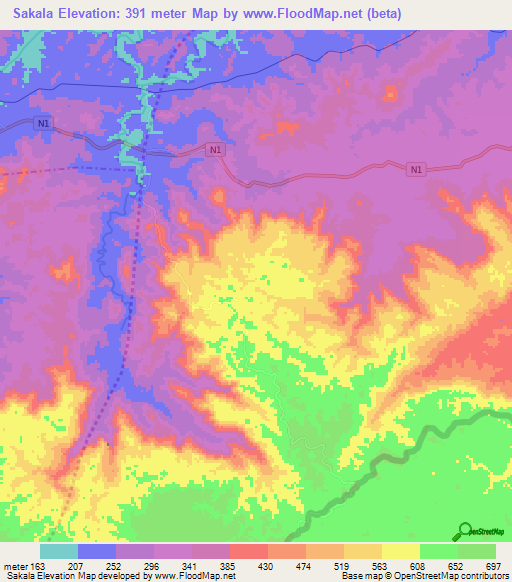 Sakala,Congo (Brazzaville) Elevation Map