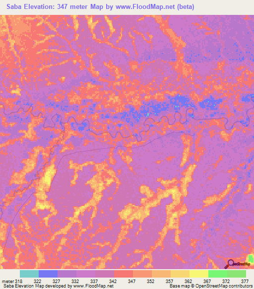 Saba,Congo (Brazzaville) Elevation Map