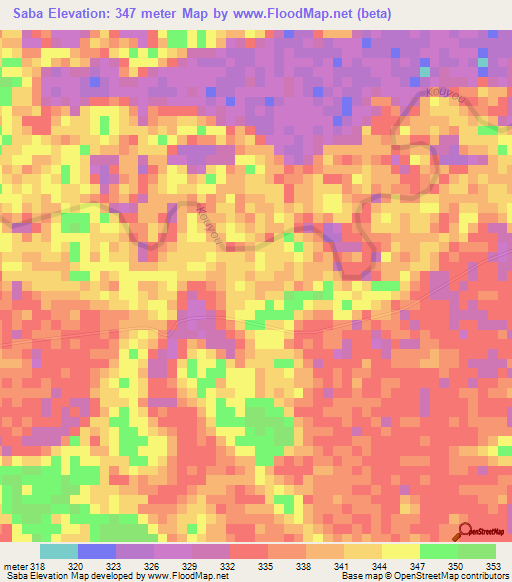 Saba,Congo (Brazzaville) Elevation Map