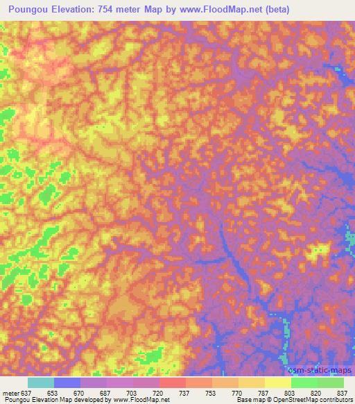 Poungou,Congo (Brazzaville) Elevation Map