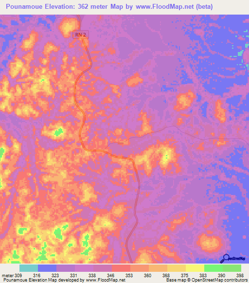 Pounamoue,Congo (Brazzaville) Elevation Map