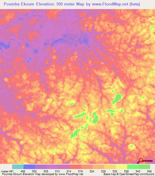 Poumba Ekoum,Congo (Brazzaville) Elevation Map