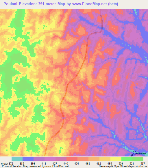 Poulani,Congo (Brazzaville) Elevation Map