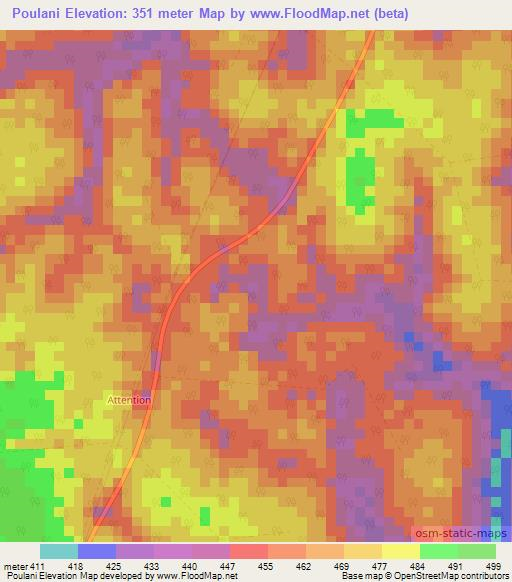 Poulani,Congo (Brazzaville) Elevation Map