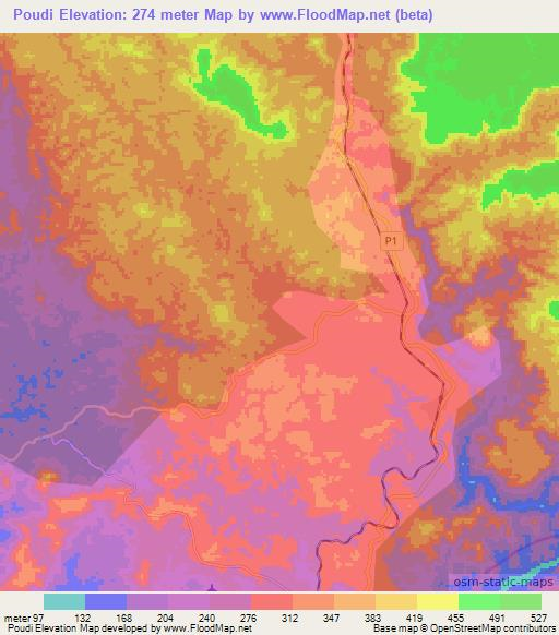 Poudi,Congo (Brazzaville) Elevation Map