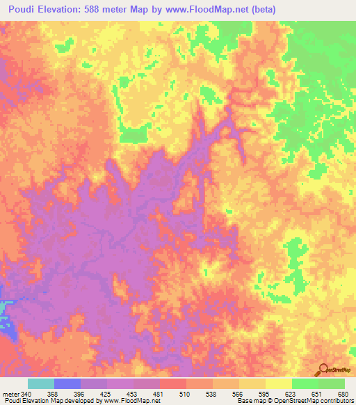 Poudi,Congo (Brazzaville) Elevation Map