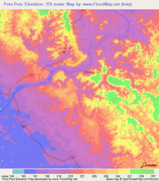 Poto-Poto,Congo (Brazzaville) Elevation Map