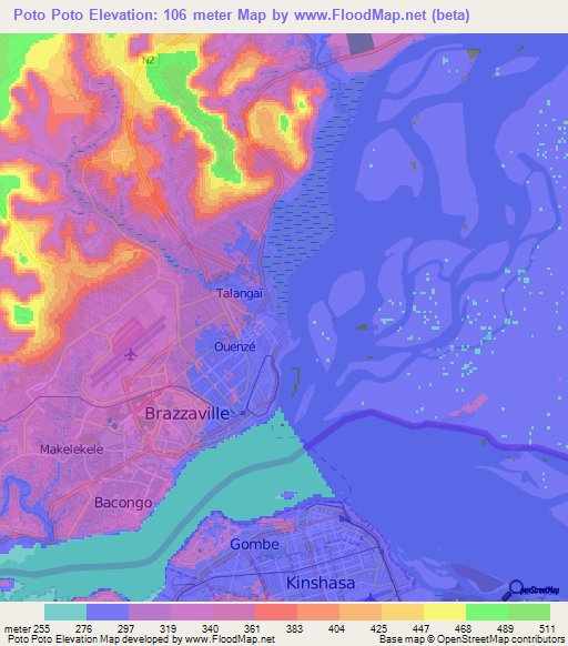 Poto Poto,Congo (Brazzaville) Elevation Map