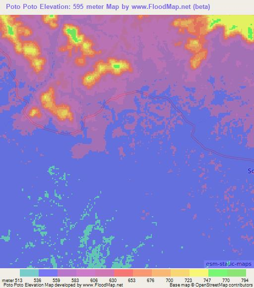 Poto Poto,Congo (Brazzaville) Elevation Map