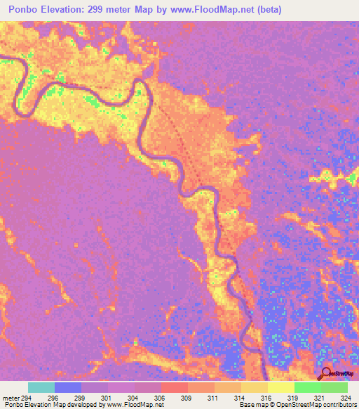 Ponbo,Congo (Brazzaville) Elevation Map