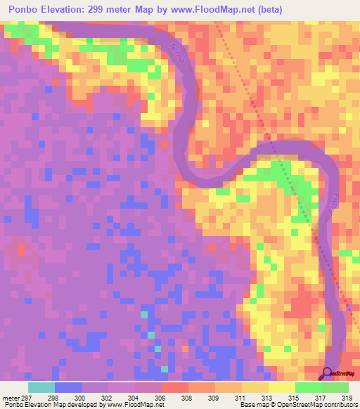 Ponbo,Congo (Brazzaville) Elevation Map