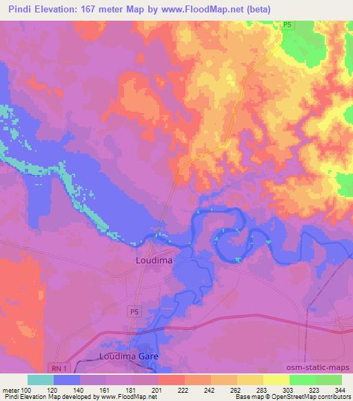 Pindi,Congo (Brazzaville) Elevation Map
