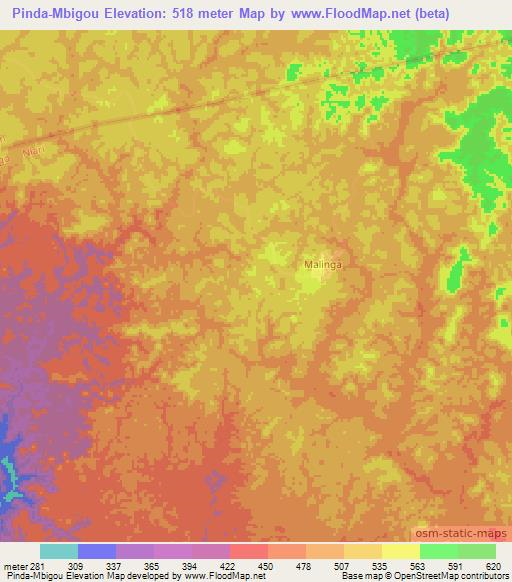 Pinda-Mbigou,Congo (Brazzaville) Elevation Map