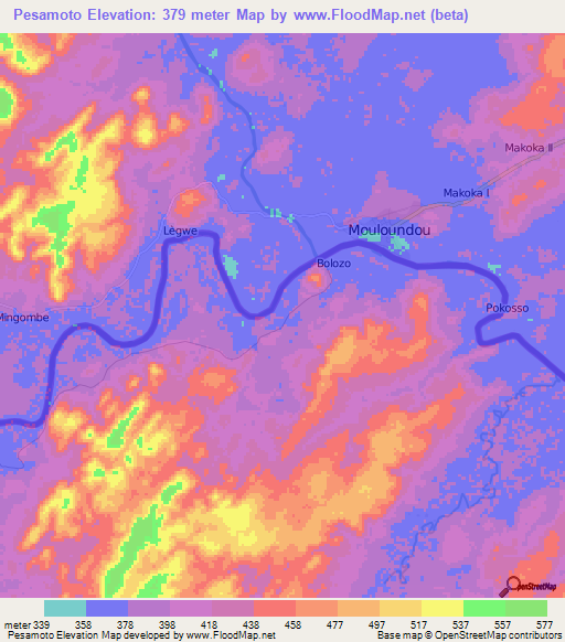 Pesamoto,Congo (Brazzaville) Elevation Map