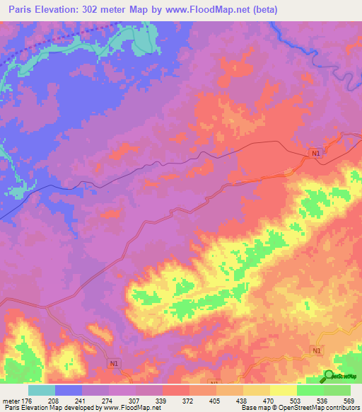 Paris,Congo (Brazzaville) Elevation Map
