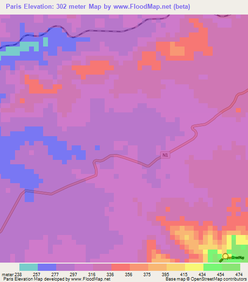 Paris,Congo (Brazzaville) Elevation Map