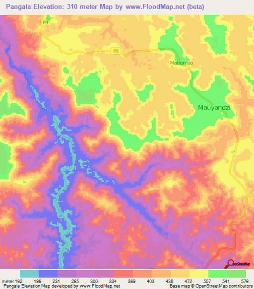 Pangala,Congo (Brazzaville) Elevation Map