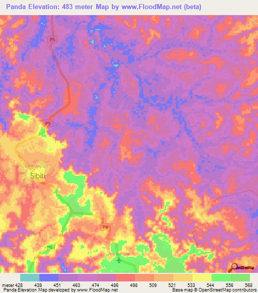 Panda,Congo (Brazzaville) Elevation Map