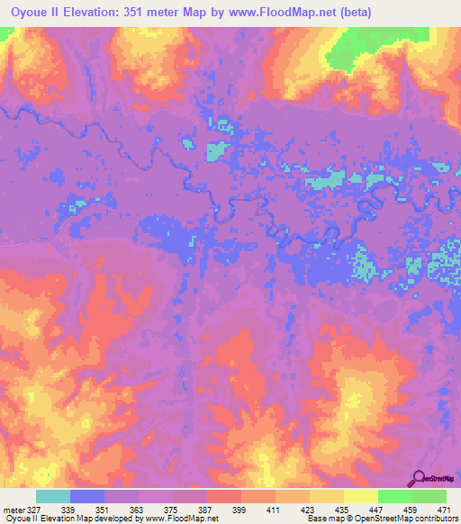 Oyoue II,Congo (Brazzaville) Elevation Map