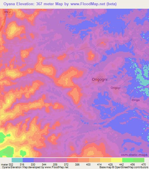 Oyana,Congo (Brazzaville) Elevation Map