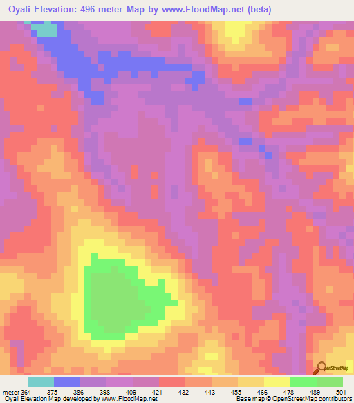 Oyali,Congo (Brazzaville) Elevation Map