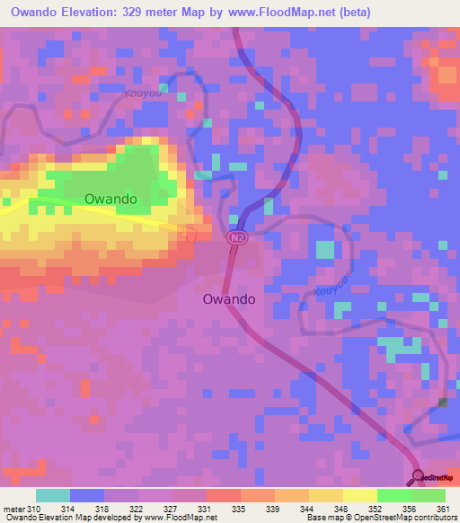 Owando,Congo (Brazzaville) Elevation Map