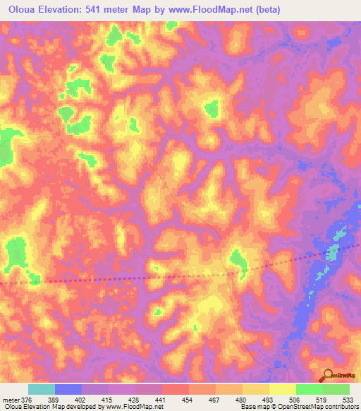 Oloua,Congo (Brazzaville) Elevation Map