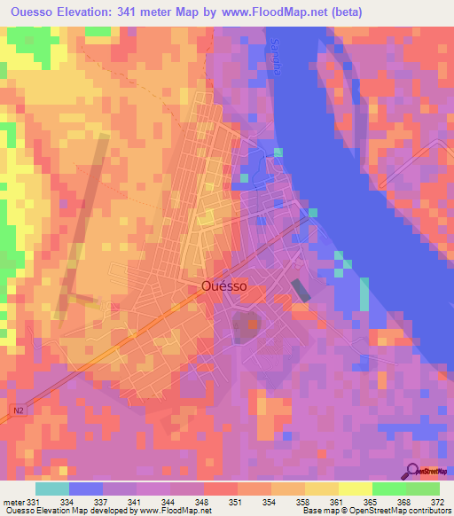 Ouesso,Congo (Brazzaville) Elevation Map