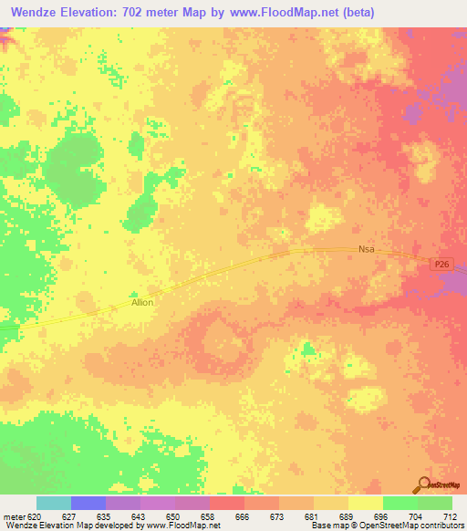Wendze,Congo (Brazzaville) Elevation Map