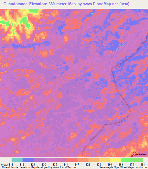 Ouandotanda,Congo (Brazzaville) Elevation Map