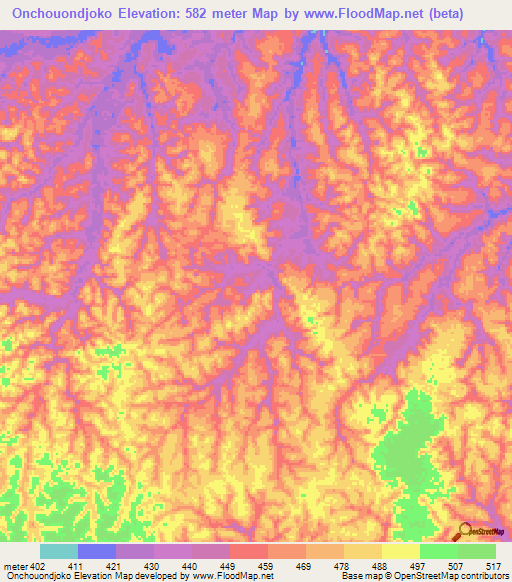 Onchouondjoko,Congo (Brazzaville) Elevation Map