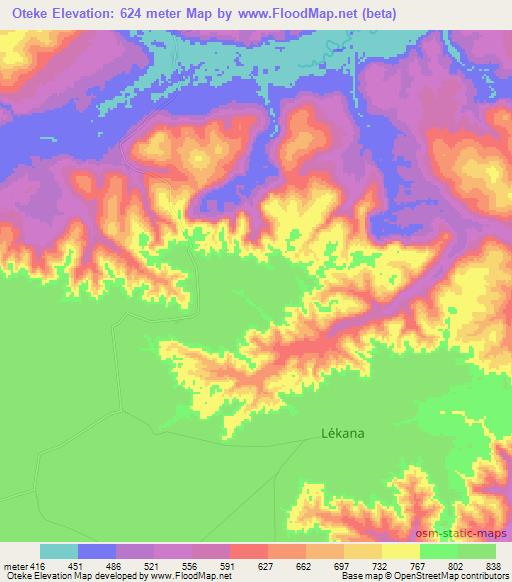 Oteke,Congo (Brazzaville) Elevation Map